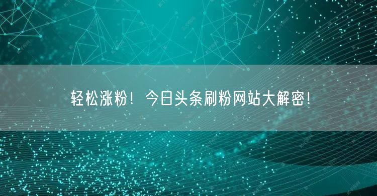 轻松涨粉！今日头条刷粉网站大解密！
