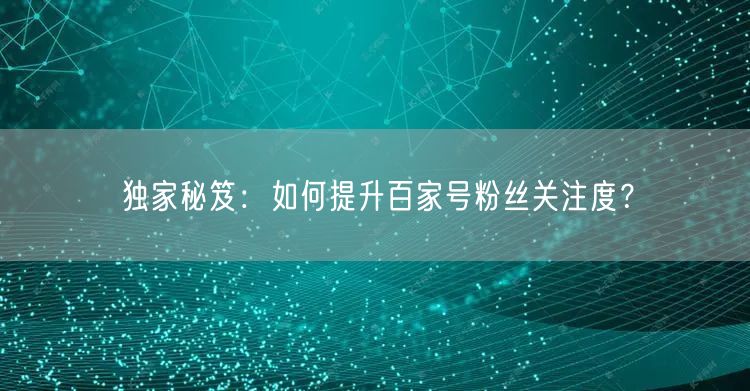 独家秘笈：如何提升百家号粉丝关注度？