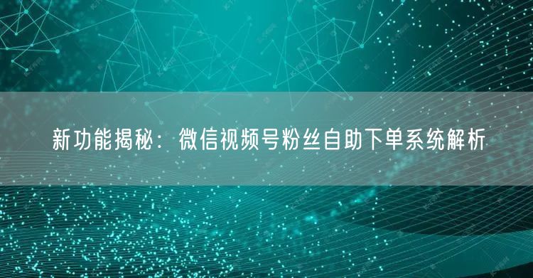 新功能揭秘：微信视频号粉丝自助下单系统解析